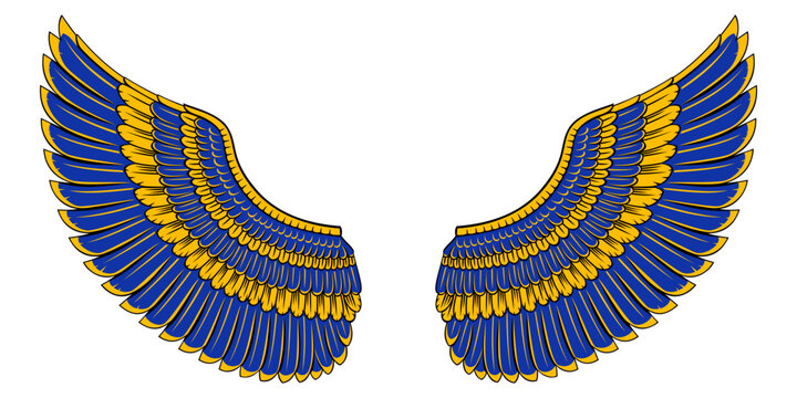 Wings in Ancient Egyptian Style in Gold and Egyptian Blue colors.