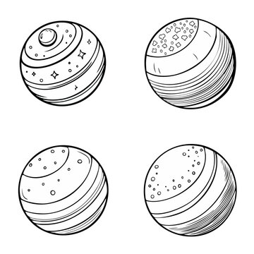 Set of stylized spheres with cosmic decorative patterns and textures