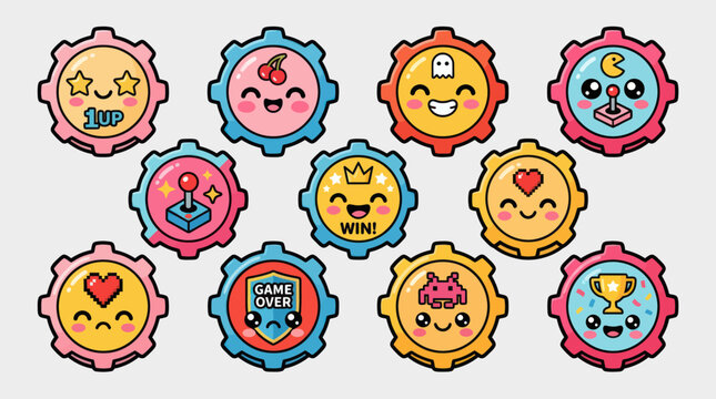 Kawaii game icons set