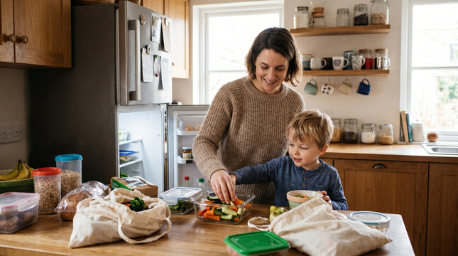 Parent and Child Learning Sustainable Kitchen Habits