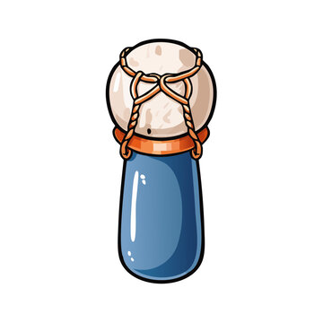Cartoon illustration of a traditional Japanese lucky charm talisman with rope and blue accent