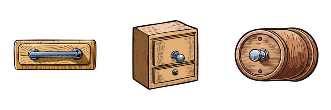 Set of vintage wooden cabinet handles and knobs
