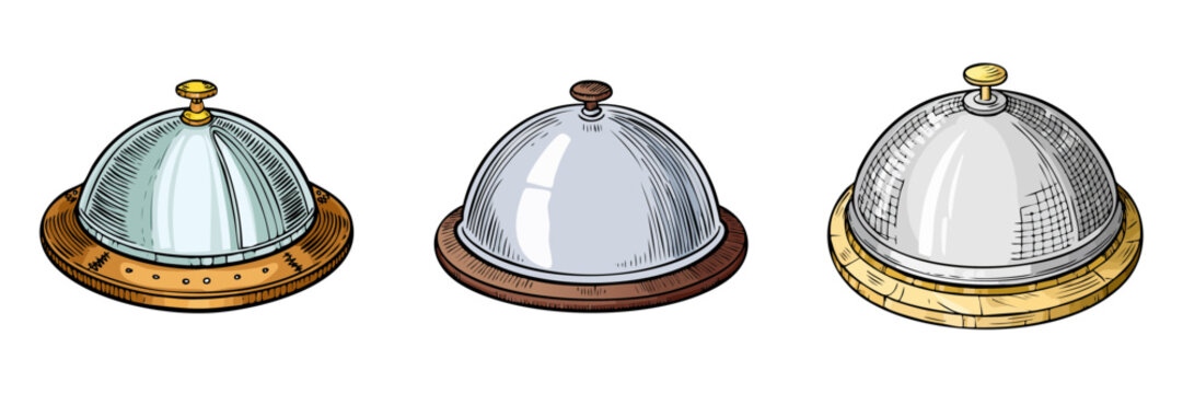 Set of three food service cloches with decorative bases