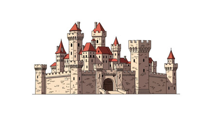 Medieval stone castle with red roofs and tall towers © alfi