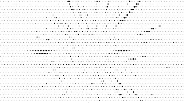 Abstract digital background with a pattern of black squares and dots arranged in a chaotic, glitchlike structure, creating a modern technological texture