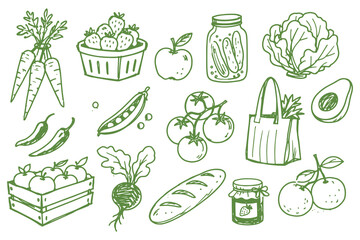 Plakat Farmers Market Food Doodle Set Vector Illustration