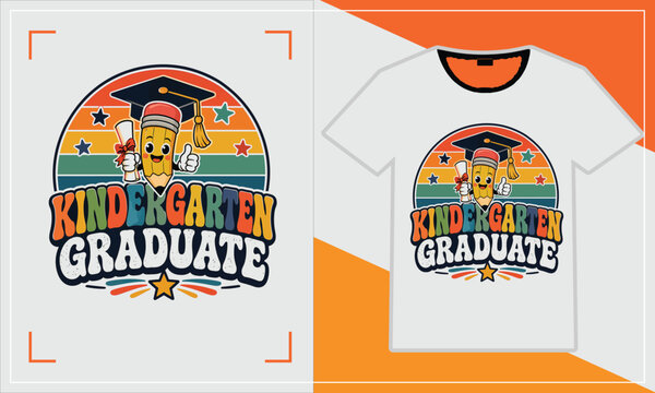 Kindergarten graduation t shirt design cute pencil character with cap