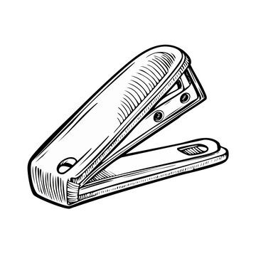 Hand-drawn illustration of an open stapler in sketch style