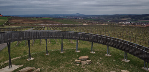 Fototapeta premium View to Palava mountains from Stezka nad Vinohrady lookou tower above Kobyli village in Czech republic