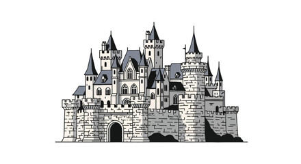 Grand medieval castle with multiple stone towers © nando