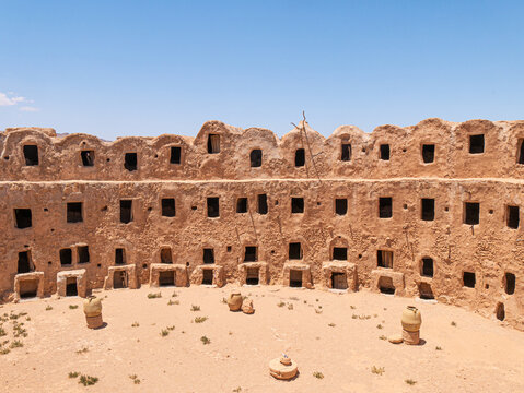 Inside of the Fortified Granary of Gasr el Haj in Libya on a bright afternoon 4