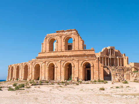 Ancient theater of Sabratha, Libya, on a bright afternoon - outside shot 2