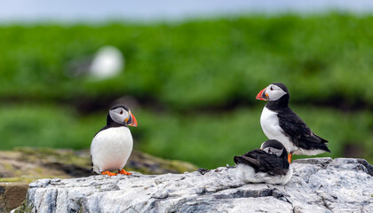Fototapeta premium Atlantic puffin on the island's rocks, Fratercula arctica