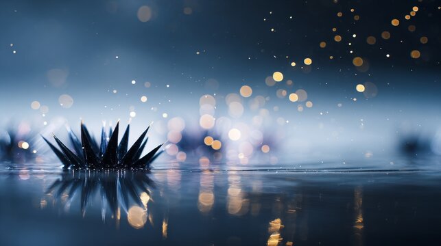 Ferrofluid magnetic spike rising from dark blue water surface ab