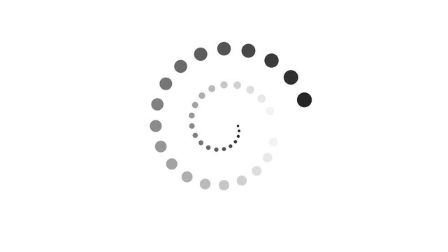 Minimalist loading spinner animation, rotating spiral of dots on white background, for ui ux progress