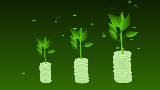Growing wealth coin stacks with saplings Animation