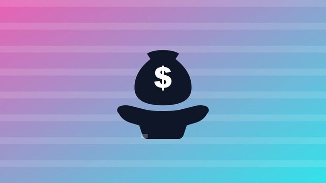 Money bag animation with dynamic gradient background, for financial growth, and business success concepts