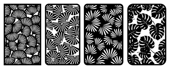 Tropical leaf pattern panels for laser cutting with monstera and palm foliage designs © Logan