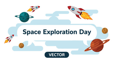 Space exploration day vector graphic with rockets and planets © Rangga
