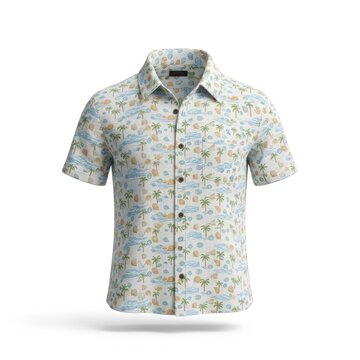 Stylish Mens Short-Sleeve Button-Up Shirt with Abstract Pattern.
