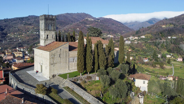 Aerial views of the medieval town of Barga 