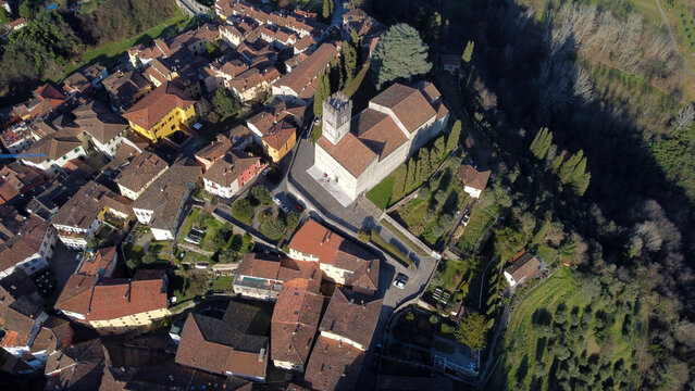 Aerial views of the medieval town of Barga 