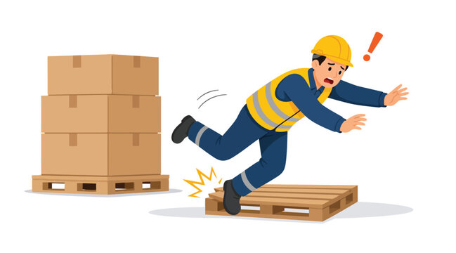 Warehouse Worker Tripping Over Pallet Workplace Accident Illustration