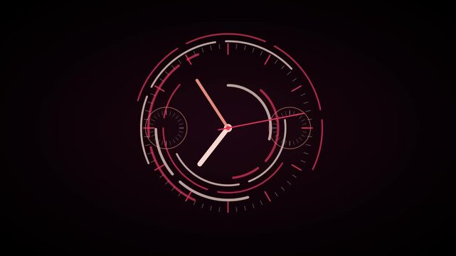 Abstract digital clock hud animation, futuristic time passing motion minimalist circular countdown interface