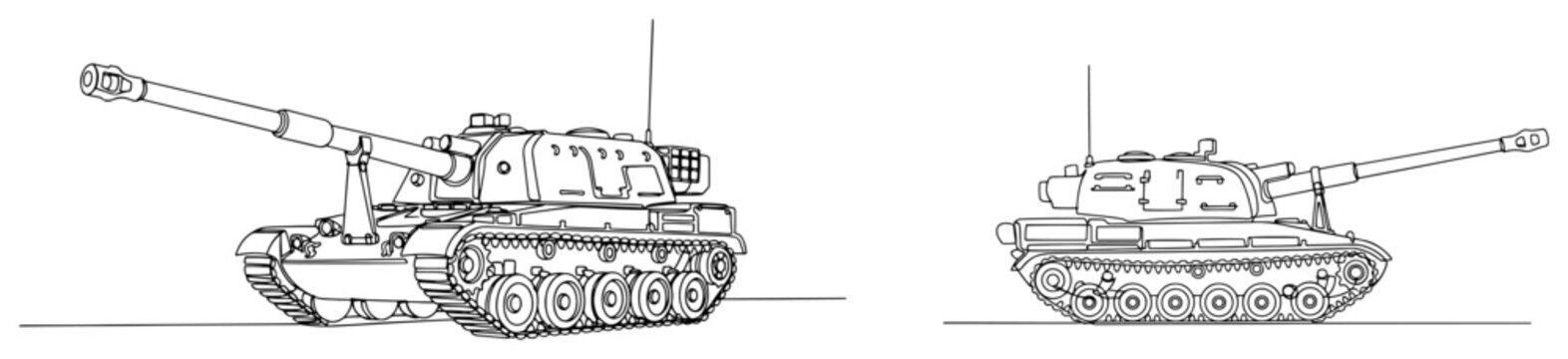Heavy self propelled artillery tank with armored turret in detailed line art style
