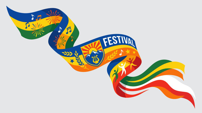Celebration ribbon with music and dancing figures