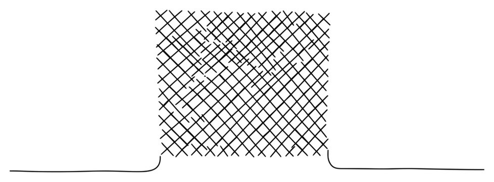 Mesh grid pattern or metal chainlink fence section in continuous line drawing style