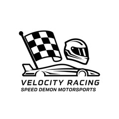 Naklejka premium Racing car, helmet, and checkered flag logo