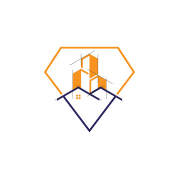 Modern Real Estate Diamond Logo with Construction Sketch Lines