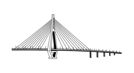 Fototapeta premium Cable stayed bridge silhouette with single pylon and support cables