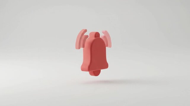 Red 3D notification bell icon on white background.