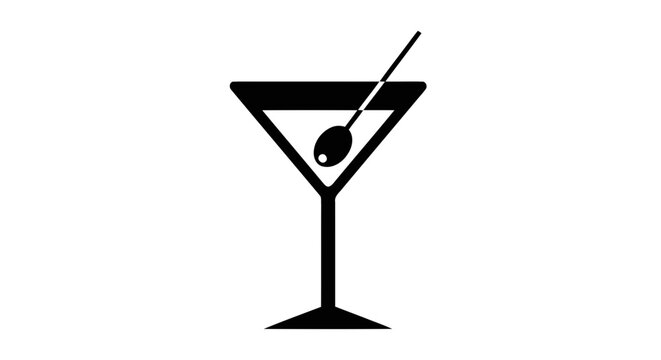 Vector illustration of martini glass icon with olive on a toothpick on a transparent background