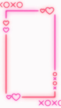 valentines day hearts border frame neon lights isolatedon transparent background,png romantic love overlay vertical social media design element