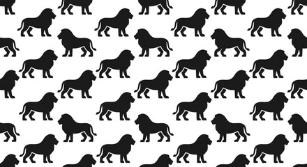 Fototapeta premium Seamless pattern of black lion silhouettes on white background 1.
