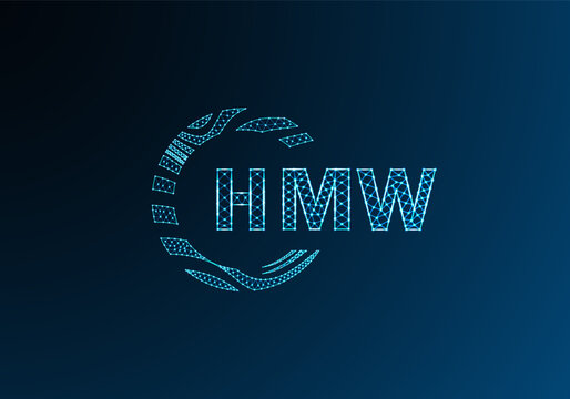 HMW low poly letter logo vector design. HMW lower poly logo design. HMW unique low poly logo design.