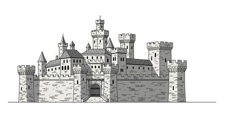 Medieval stone castle with multiple fortified towers and gate © nando