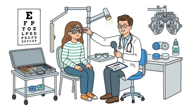 Optometrist Eye Examination Vector Set &ndash; Vision Test Equipment and Eye Care Collection