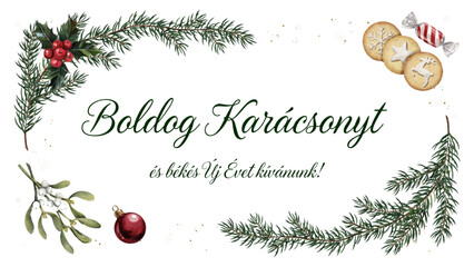 Elegant holiday greeting card with festive floral design and berries © MstUmratun
