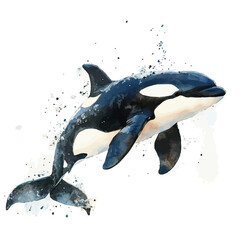 watercolor of Orca illustration, isolated on a white background. © lunaris