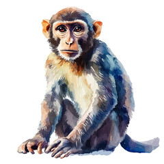 Monkey, illustration watercolor artwork with subtle gradients and elegant contours, isolated on a white background. © lunaris