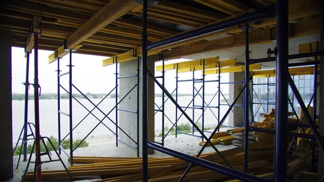 Scaffolding and formwork inside concrete building
