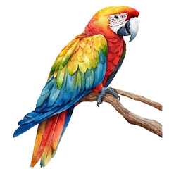 Macaw, watercolor with intricate brush textures and gentle highlights, isolated on a white background. © lunaris