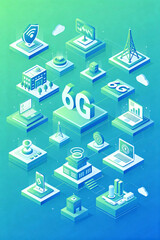 Fototapeta premium 6G Communication Isometric View Vertical Background