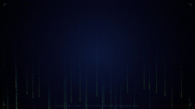 Digital Rain Animation: Green Code Falling on Dark Blue Background