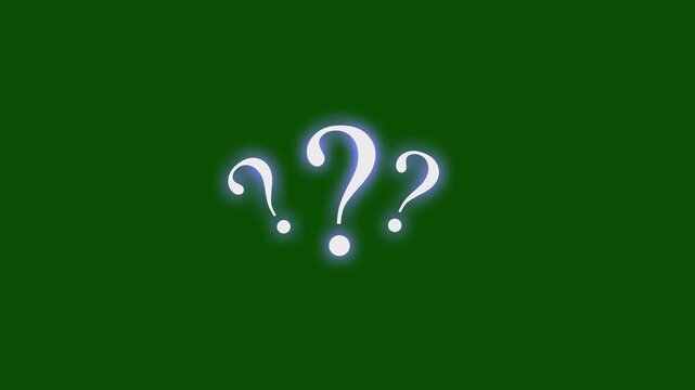 Whirling Question Marks Flying Across Chroma Key Green Screen Background, Bright Curiosity And Mystery Symbols, Pop-Up Flat And 3D Inquiry Icons, Confused Dizzy Motion Graphic Animation In 4K