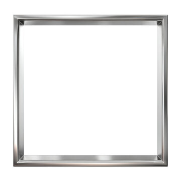 Metal frame silver border square, empty reflective picture frame isolated